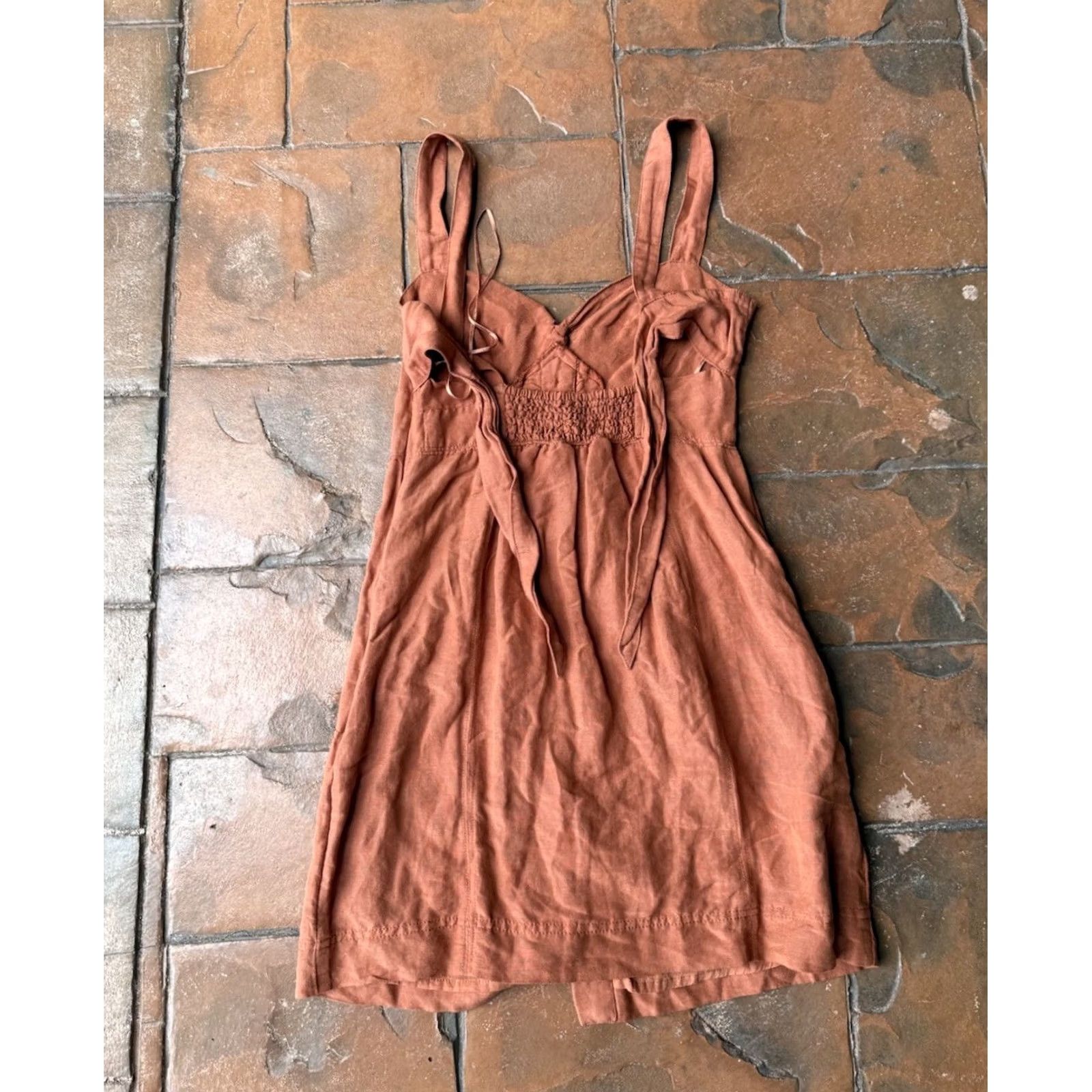 Vintage Maeve Anthropologie Linen Blend Twist Front Mini Dress Women’s XS Rust Orange Dress Size XS / US 0-2 / IT 36-38 - 3 Thumbnail