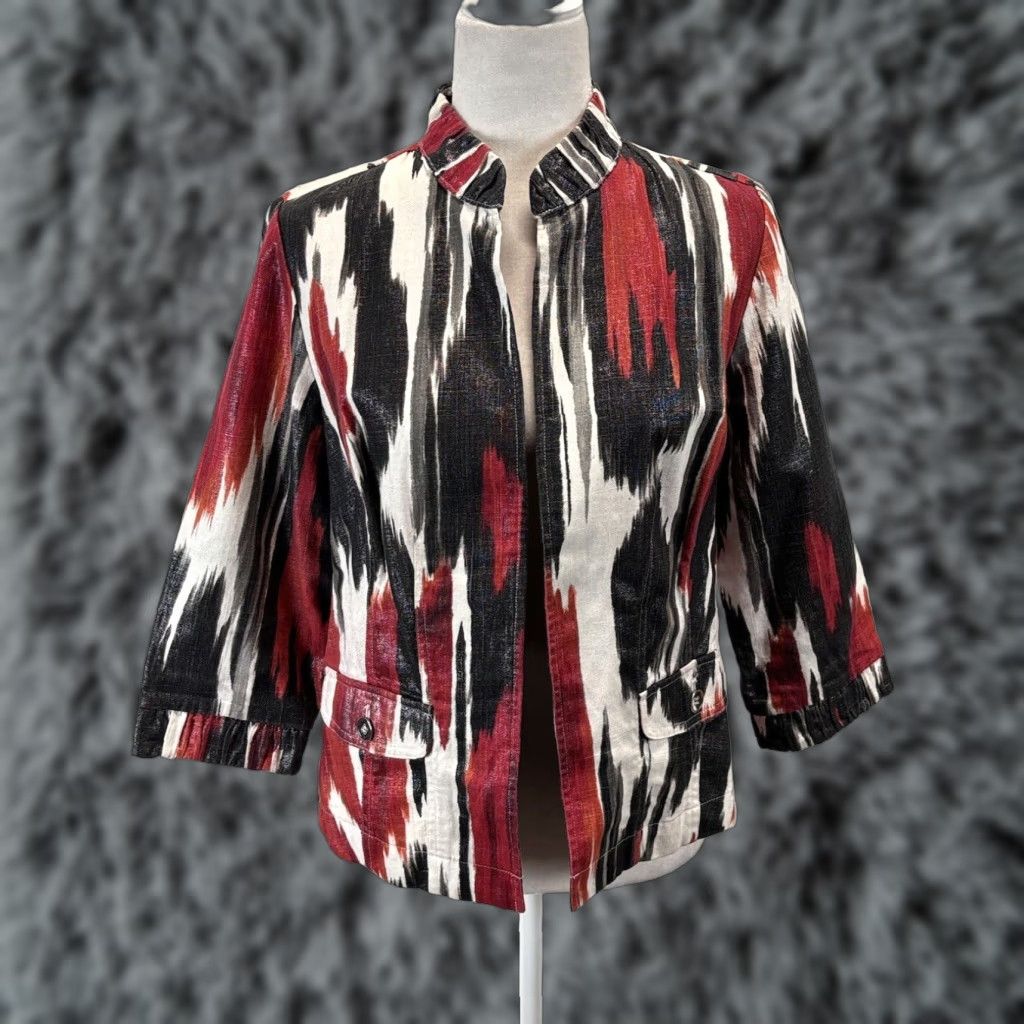 Vintage VINTAGE Chicos Linen Blazer Jacket Women's Small Red White Size S / US 4 / IT 40 - 1 Thumbnail