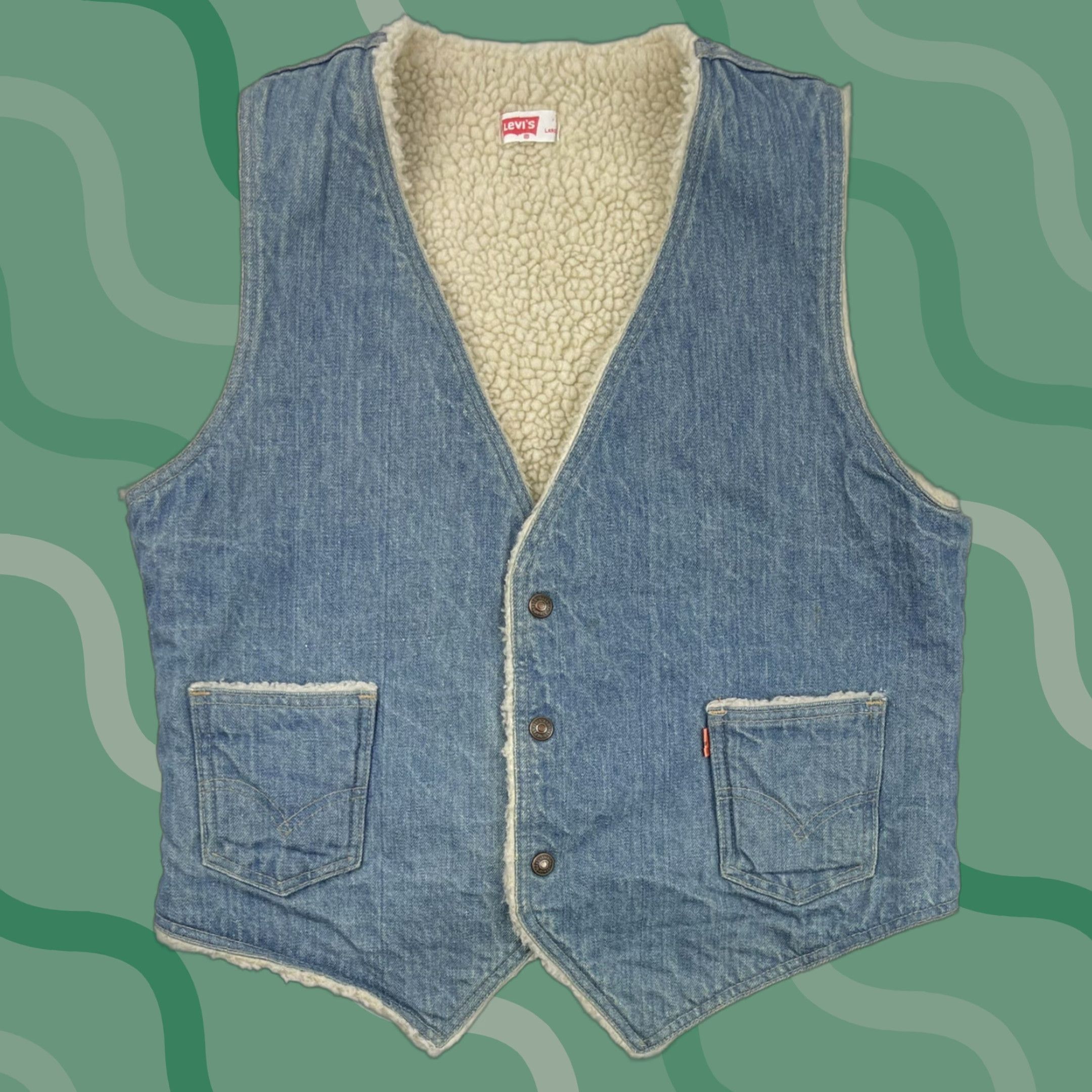 Levi's VINTAGE Levi's Orange Tab Vest Western Denim Snap Sherpa Lined USA Made Jacket L Blue Size US L / EU 52-54 / 3 - 1 Thumbnail