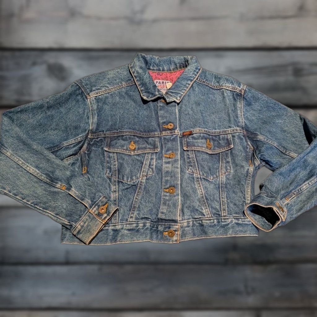 Denime VINTAGE Paris Sport Club Denim Crop Jacket Women L 90s Boho Grunge Trucker Blue Button-Up Size L / US 10 / IT 46 - 1 Thumbnail