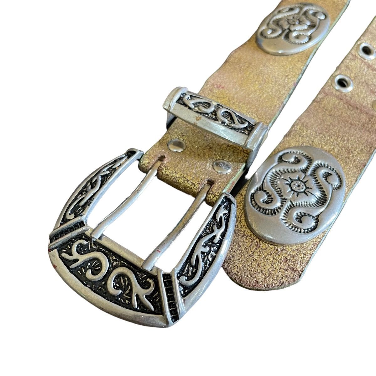 Vintage Western Bronze Worn Belt Y2K Avant Garde