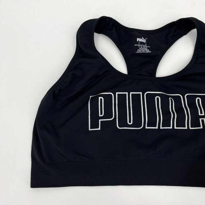 Puma Puma Sports Bra Women's L Black Racerback Logo Stretch Gym