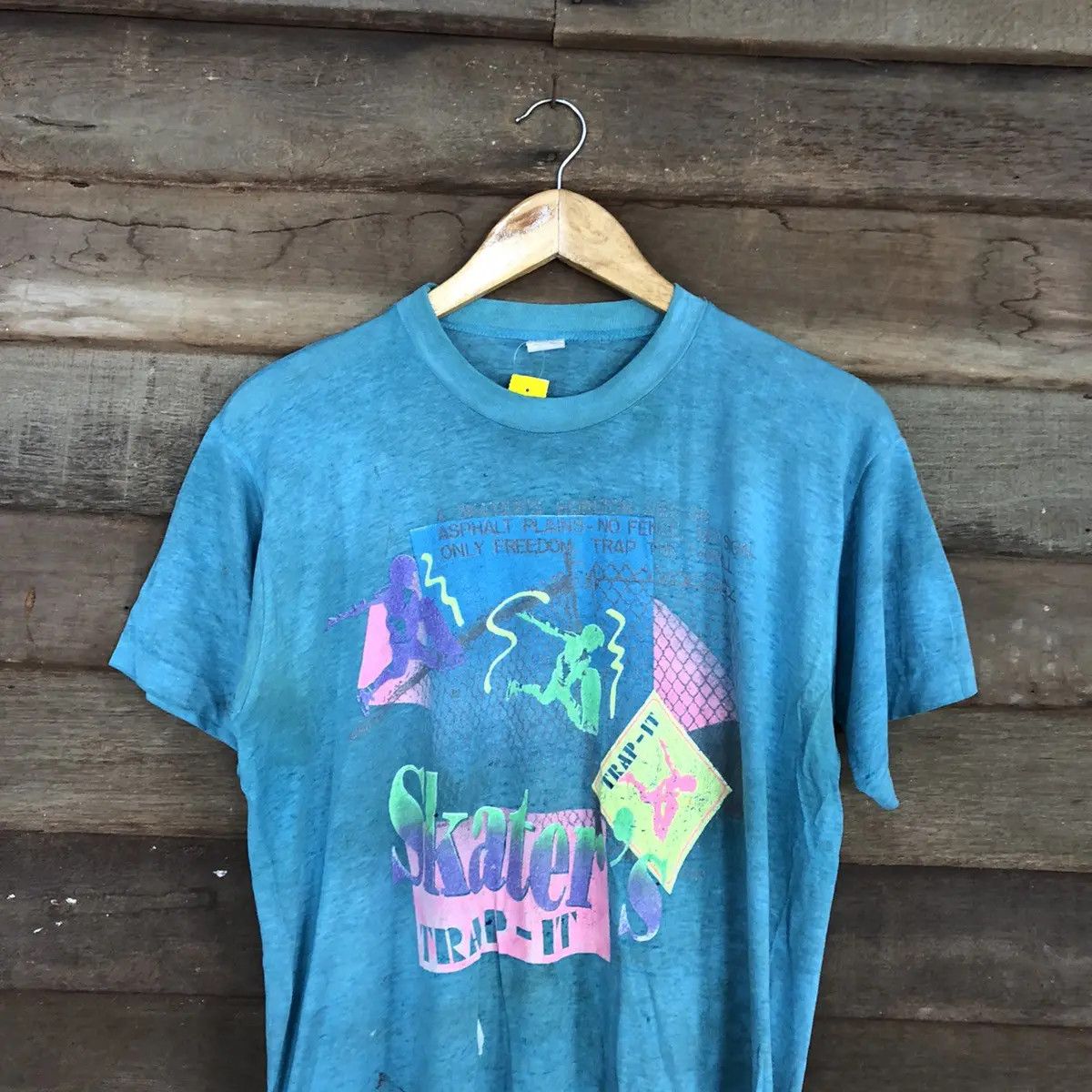 Vintage D Skater Trap it vintage thrashed skate Blue worn Tee #3145 Size US M / EU 48-50 / 2 - 6 Thumbnail