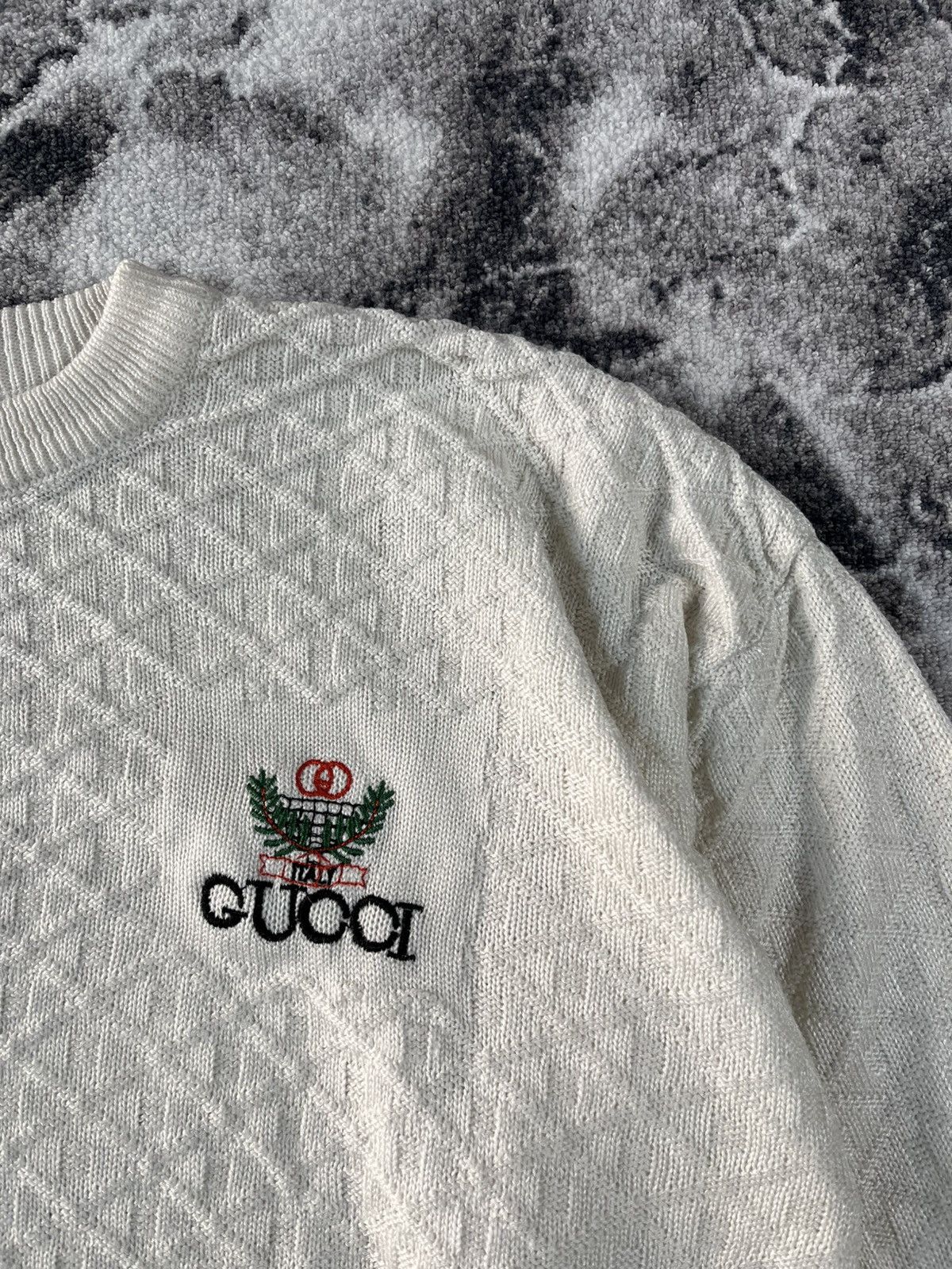 Other Vintage Gucci Style Knit Sweater Logo Embroidery Cream Size US XL / EU 56 / 4 - 4 Thumbnail