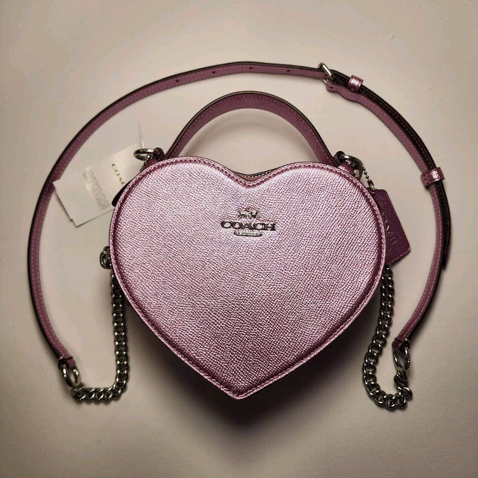 image of NWT Coach Cp020 Heart Crossbody Metallic Lilac Pink, Women's