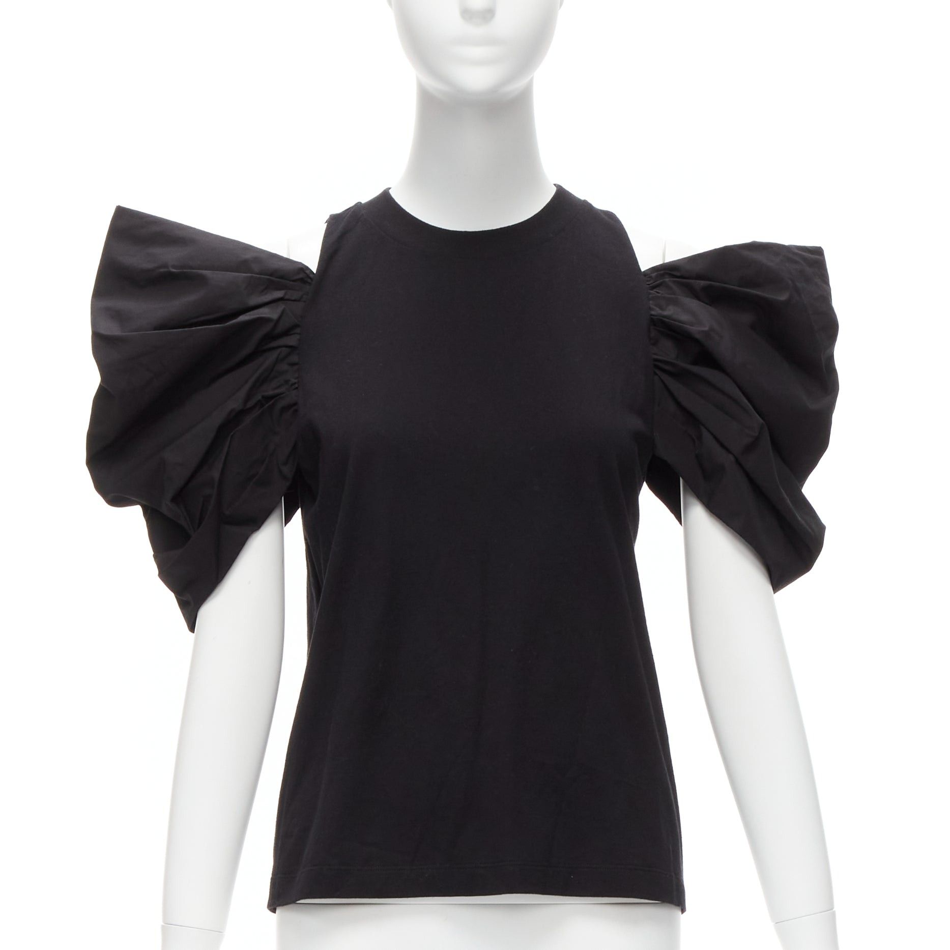 Alexander McQueen new ALEXANDER MCQUEEN 2021 black cotton cold shoulder puff sleeves embroidered logo top IT38 XS Size XS / US 0-2 / IT 36-38 - 1 Thumbnail