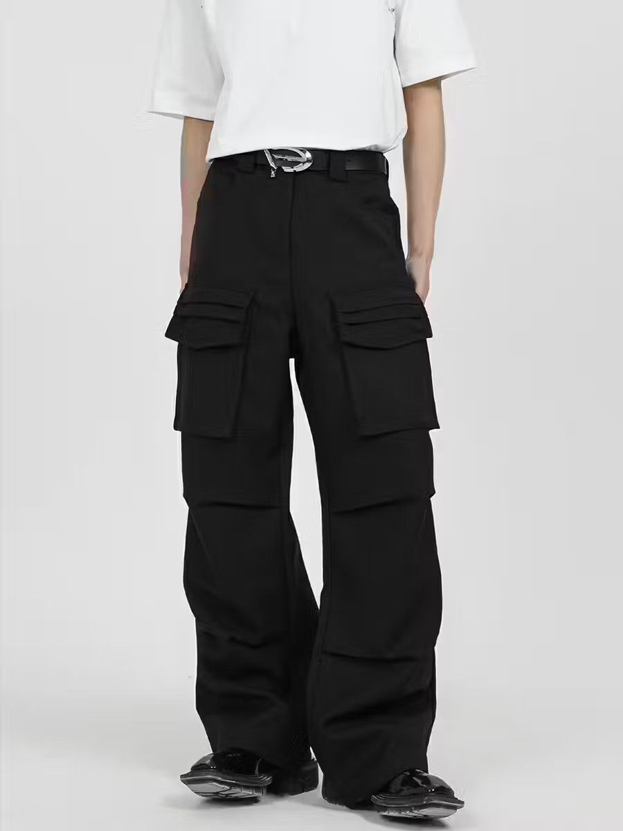 image of Vintage Baggy Flared Utility Cargo Pants in Black, Men's (Size 32)