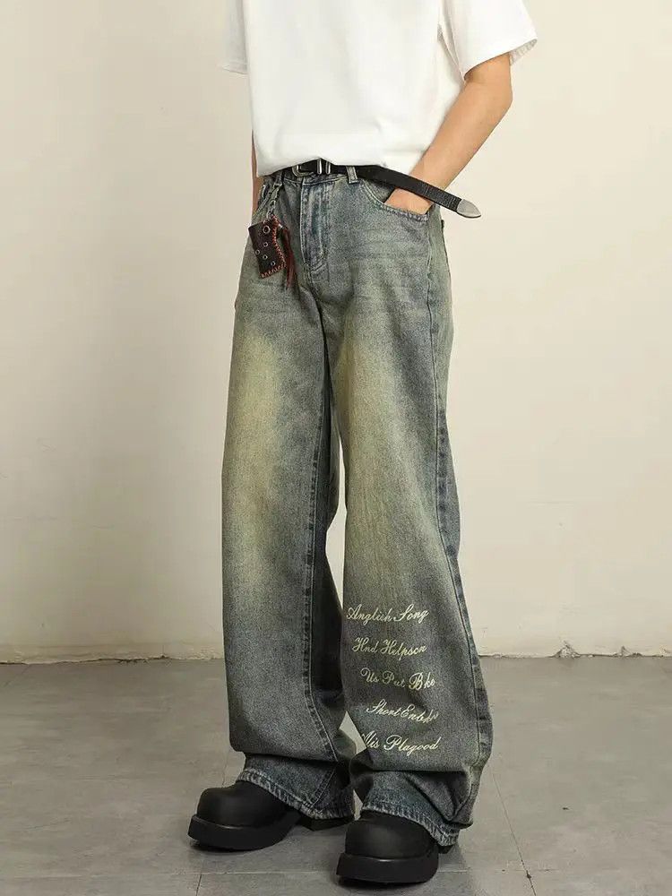 Designer × Japanese Brand Washed and Aged Printed Wide Leg Jeans Size US 32 / EU 48 - 2 Thumbnail