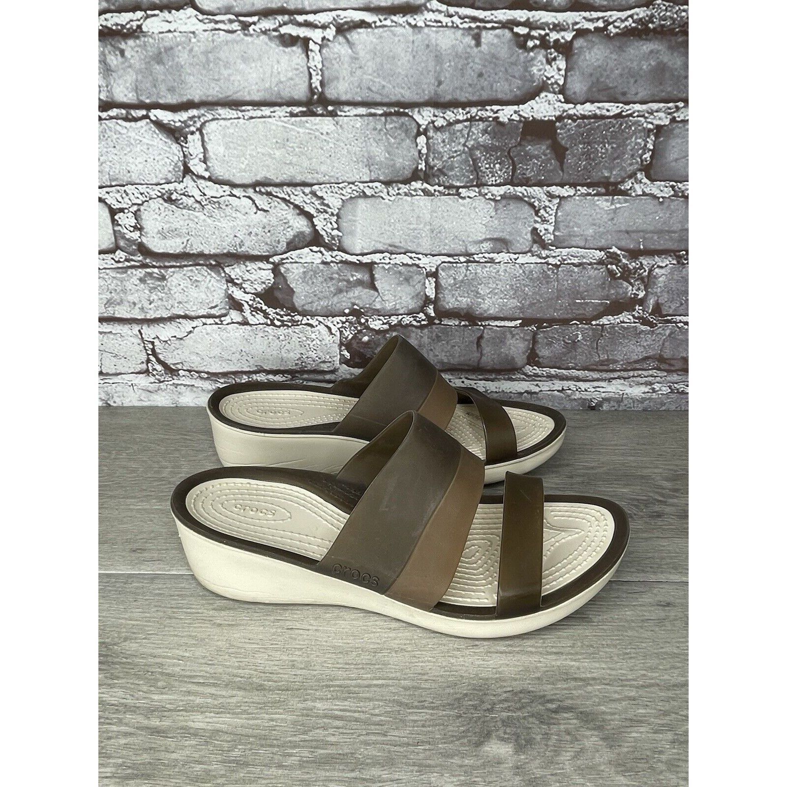 Crocs CROCS CIABATTA 200031 COLORBLOCK BROWN TAN SLIP ON WEDGE SA Size US 9 / IT 39 - 14 Thumbnail