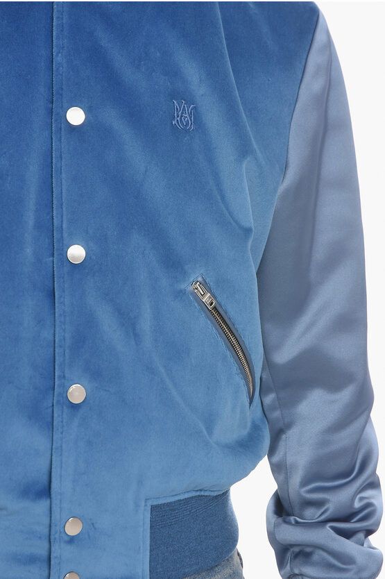 Amiri o1y0525 Logo Velvet Bomber Jacket in Blue Size US XL / EU 56 / 4 - 2 Thumbnail
