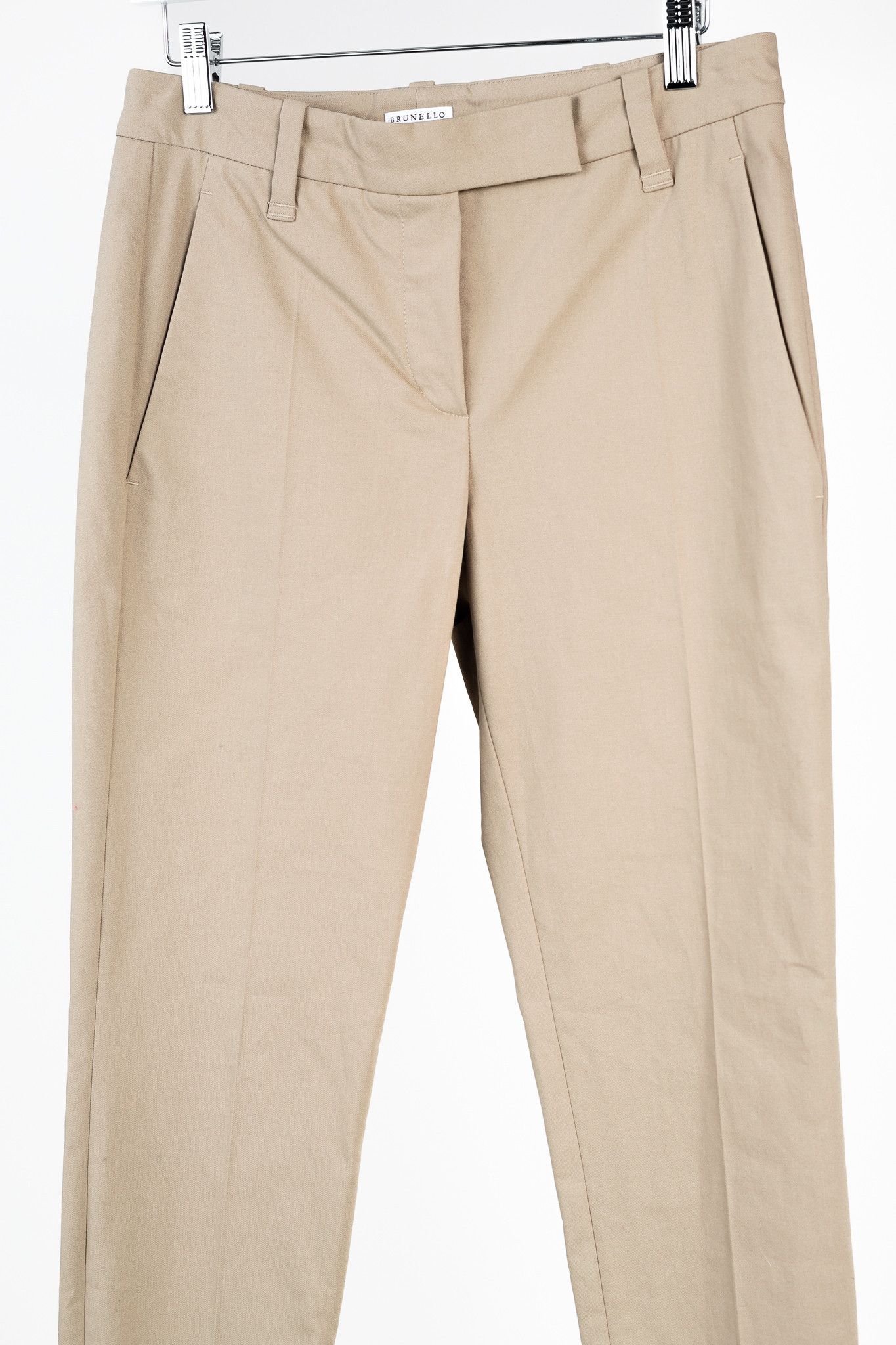 Brunello Cucinelli Brunello Cucinelli Taupe Cotton-Blend Straight-Leg Trousers Size 27" / US 4 / IT 40 - 3 Thumbnail