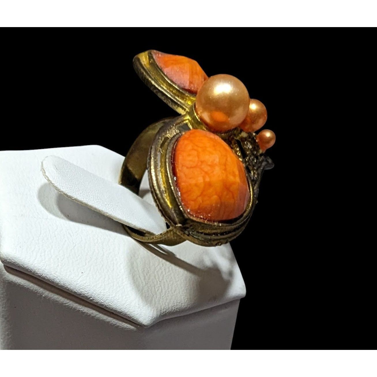 Other Steampunk Heart Shaped Orange And Gold Tone Adjustable Ring Size ONE SIZE - 2 Thumbnail