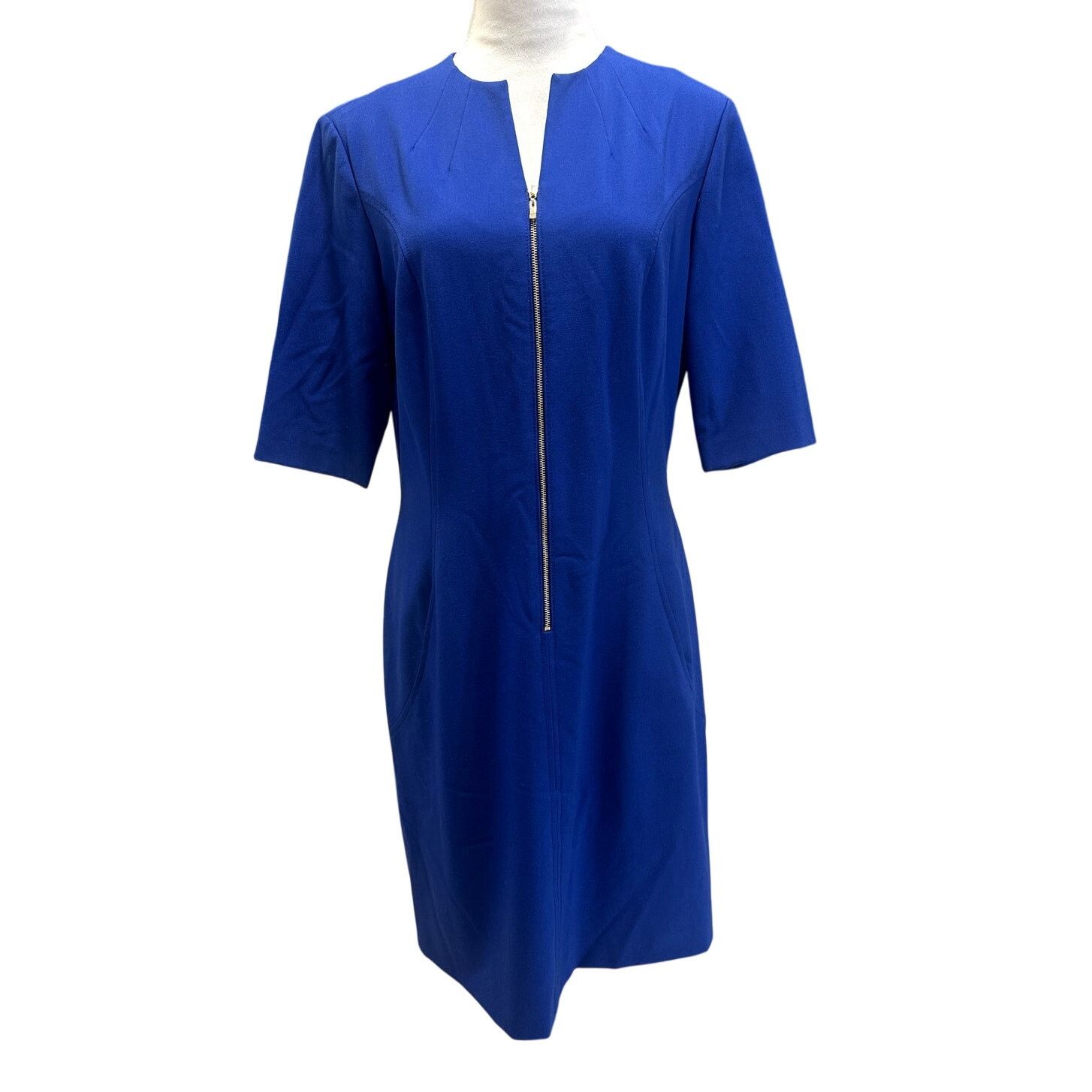 Other Tahari Cobalt Blue Front Zip Sheath Knee Length Dress 10 Size L / US 10 / IT 46 - 2 Thumbnail