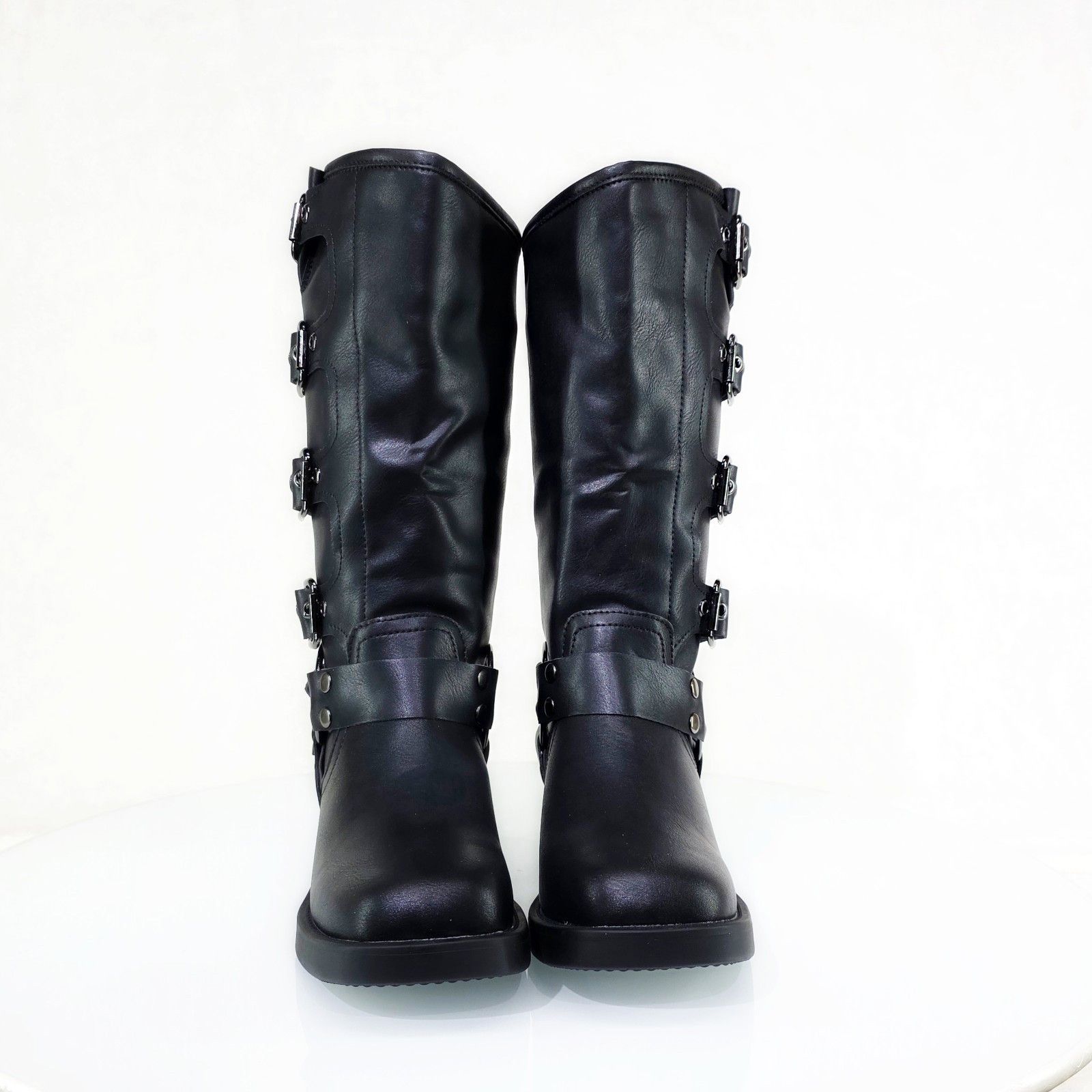 Other Dyna Black Vegan Leather Biker Engineer Western Mid Calf Boo Size US 6.5 / IT 36.5 - 4 Thumbnail