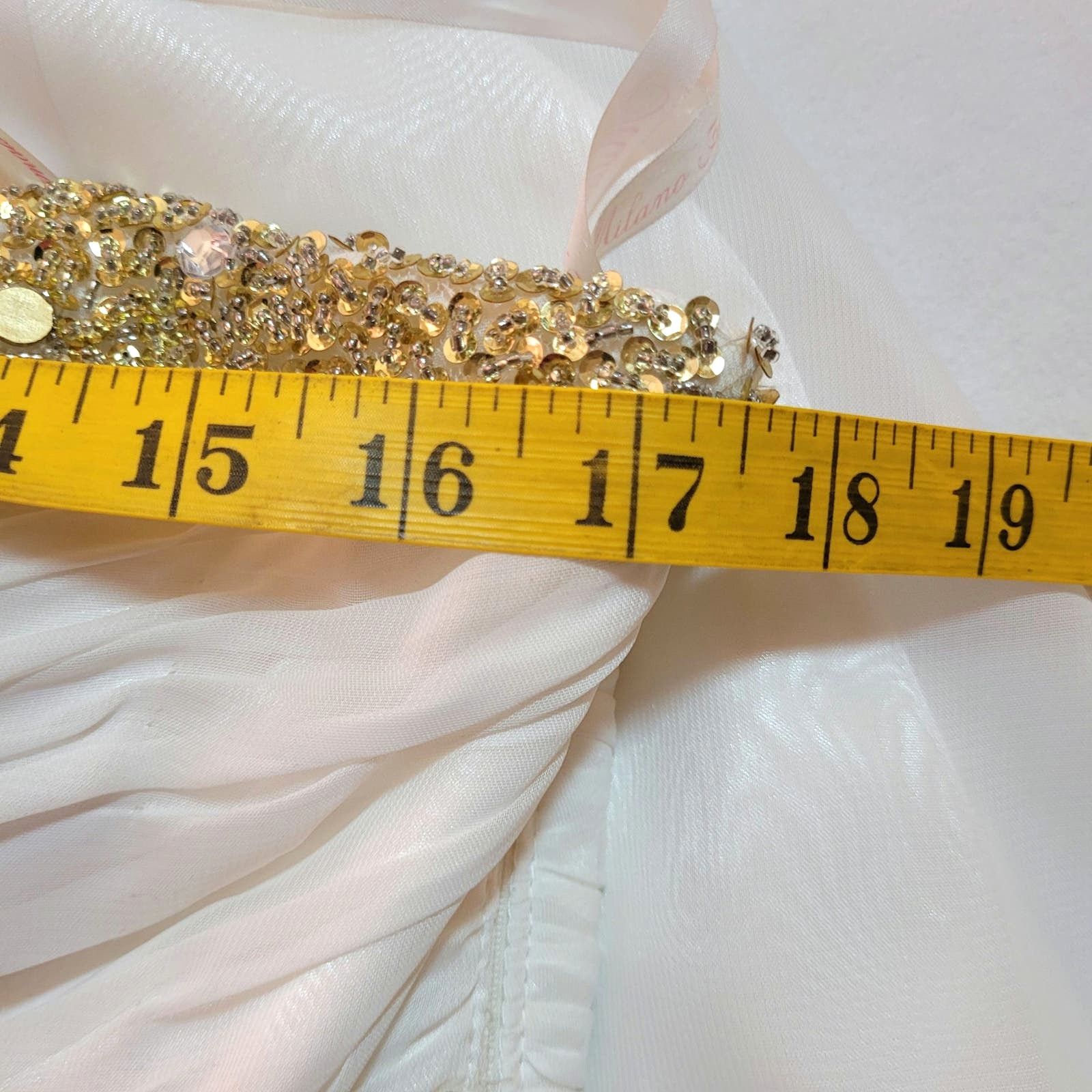 Vintage Prom Dress L Strapless White Gold Sequins Grecian Y2K Size L / US 10 / IT 46 - 7 Thumbnail