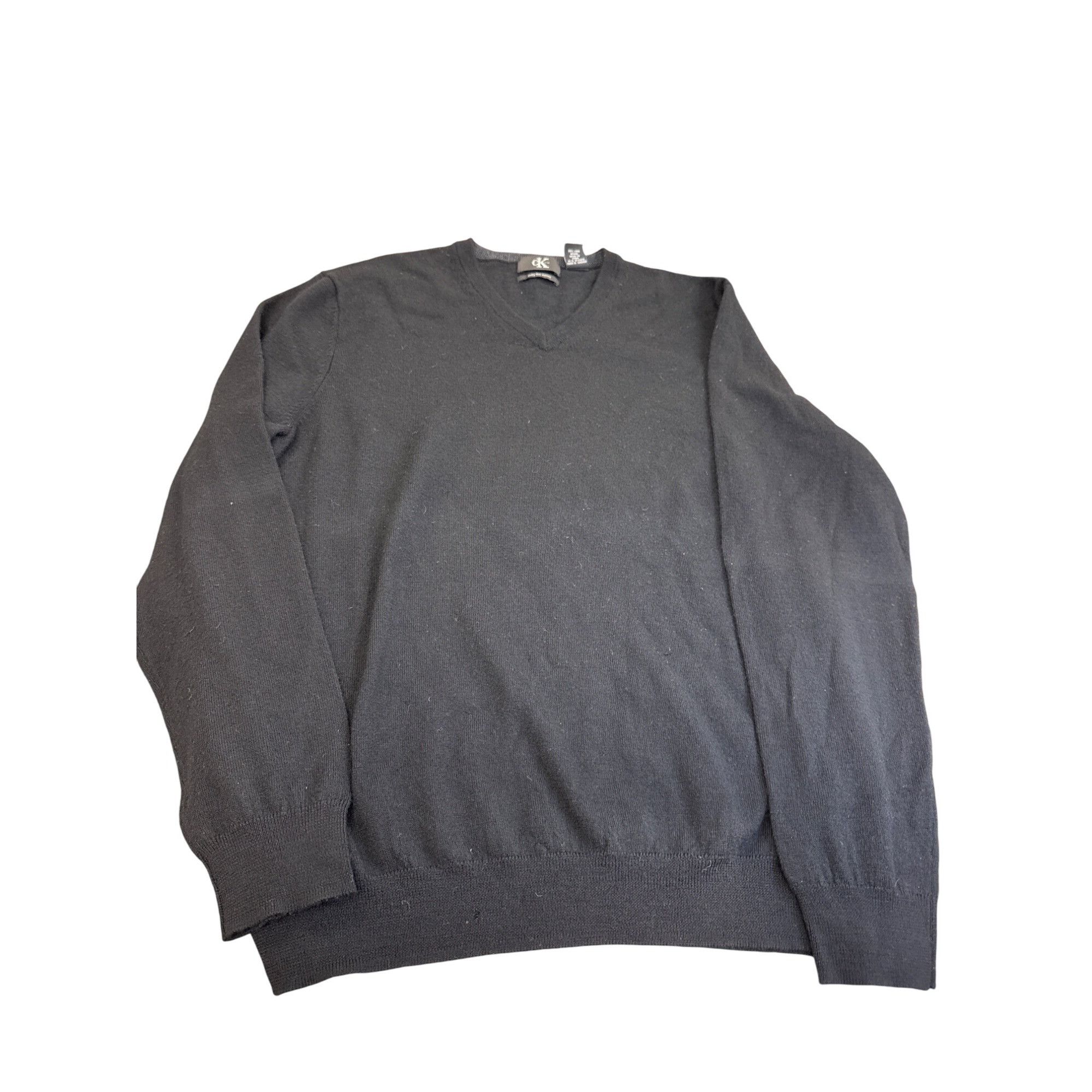 Calvin Klein Calvin Klein Mens Black Merino Wool V-Neck Sweater L/G SKU 7 Size US L / EU 52-54 / 3 - 1 Thumbnail