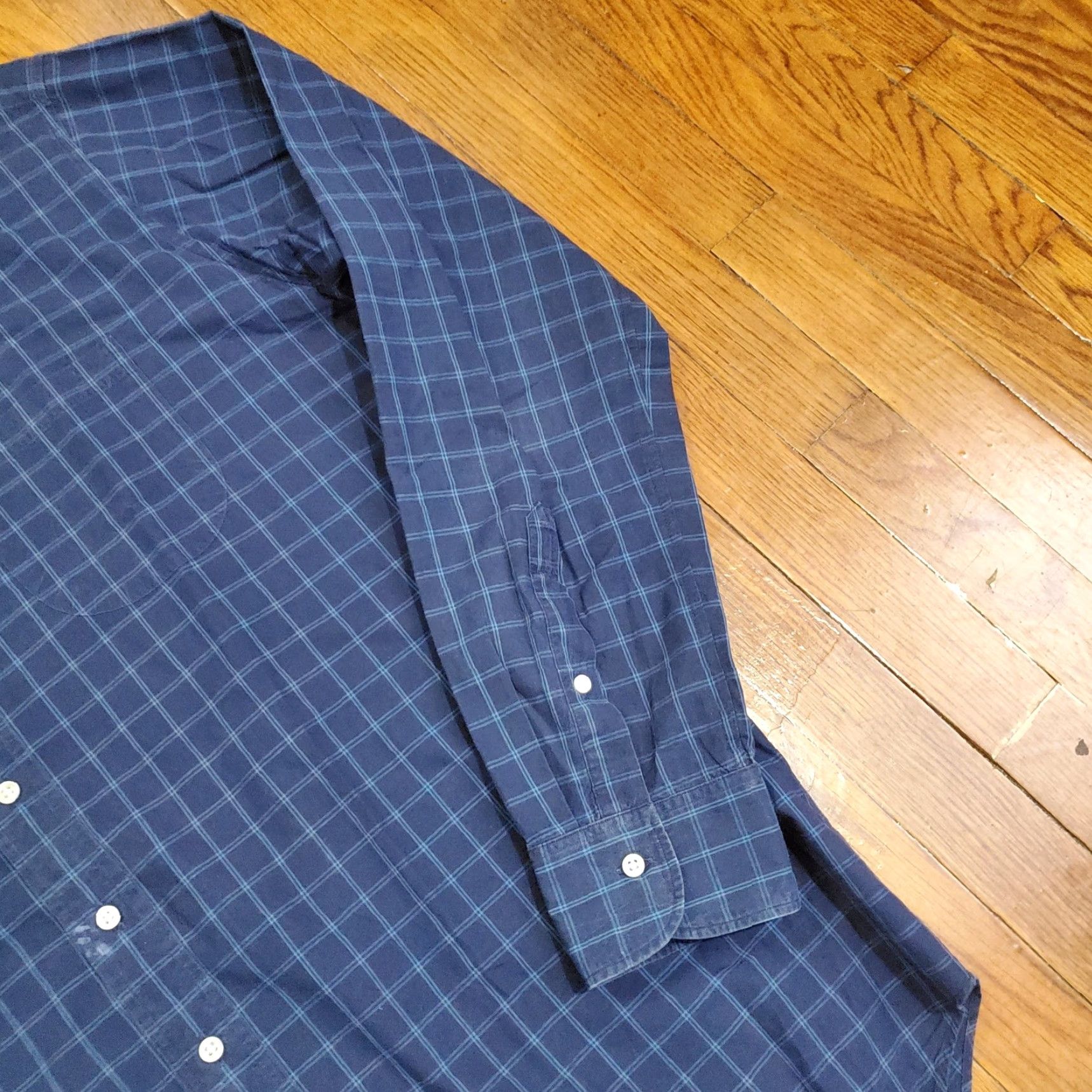 Sid Mashburn VINTAGE Sid Mashburn Dress Shirt Mens 2XL Navy Blue Check Plaid Long Sleeve Button Down Size 48R - 3 Thumbnail