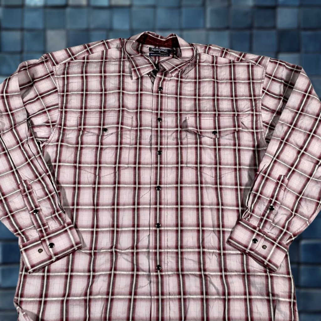 Vintage Panhandle Slim Shirt Mens Large Red White Plaid Western Snap Long Sleeve 36S1262 Size US L / EU 52-54 / 3 - 1 Thumbnail