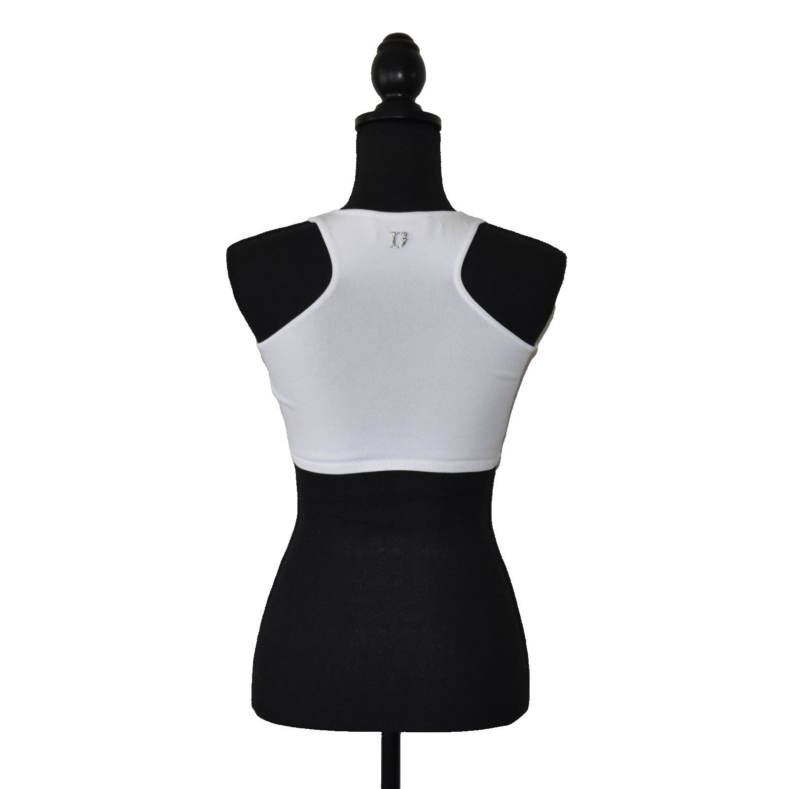 Dsquared2 DSQUARED2 White Stretch Knit Chest Cut Out Logo Top Sz XS Size XS / US 0-2 / IT 36-38 - 3 Thumbnail