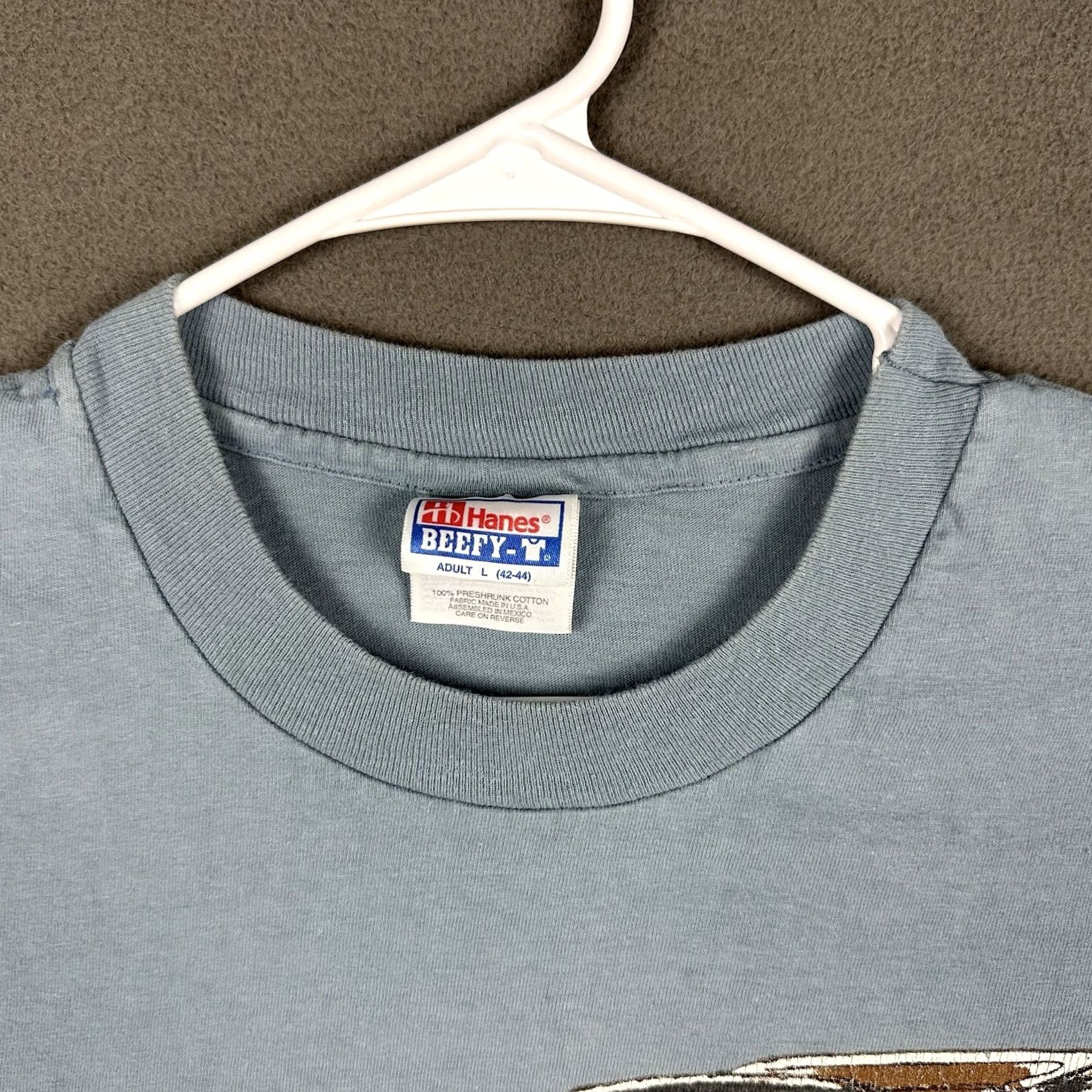 Hanes VINTAGE Hanes Car Shirt Mens Large Blue 1990s Graphic Print All Seasons Double-Sided Crew Neck Short Sleeve T-Shirt 1995 Vintage Goods Size US L / EU 52-54 / 3 - 7 Thumbnail