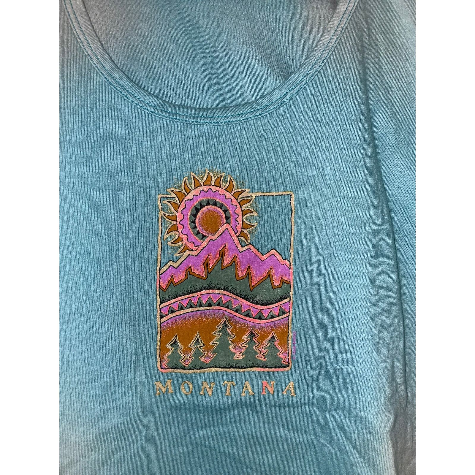 Vintage Womens Vintage Montana Shirt Mountan Teal Tee Top 90s Large Size L / US 10 / IT 46 - 2 Thumbnail