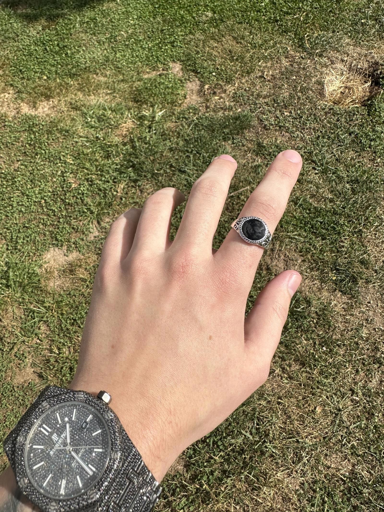 Jewelry Vintage Silver Black Enamel Large Signet Ring Size 9 Size ONE SIZE - 3 Thumbnail