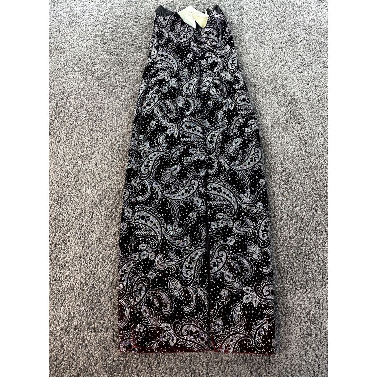 Vintage VINTAGE Scott McClintock Maxi Dress Women's Black Velvet Glitter Paisley 90s Prom Holiday Formal Slip Dress Size 4 Size S / US 4 / IT 40 - 5 Thumbnail