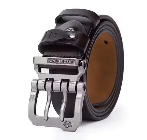 image of Genuine Leather Belt Bison Denim in Brown, Men's