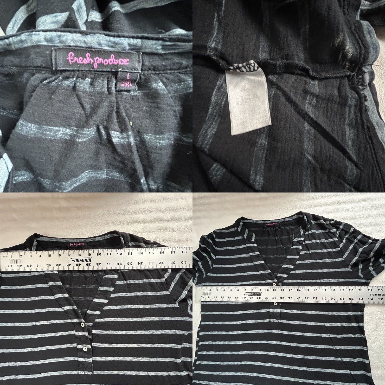 Vintage Fresh Produce Womens Striped 3/4 Sleeve Shirt Large Beige/Blue/Black Lot of 3 Size L / US 10 / IT 46 - 9 Thumbnail