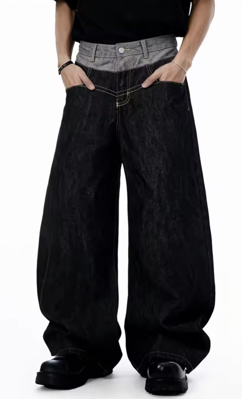 Other Retro Double Waist Design Baggy Wide Leg Jeans Size US 37 - 4 Thumbnail