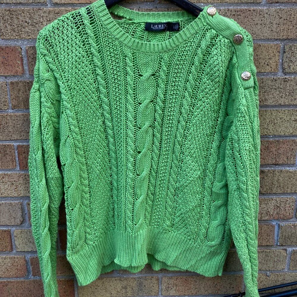 Ralph Lauren Black Label Ralph Lauren BLACK LABEL Cable Knit Sweater Green Large Size L / US 10 / IT 46 - 3 Thumbnail