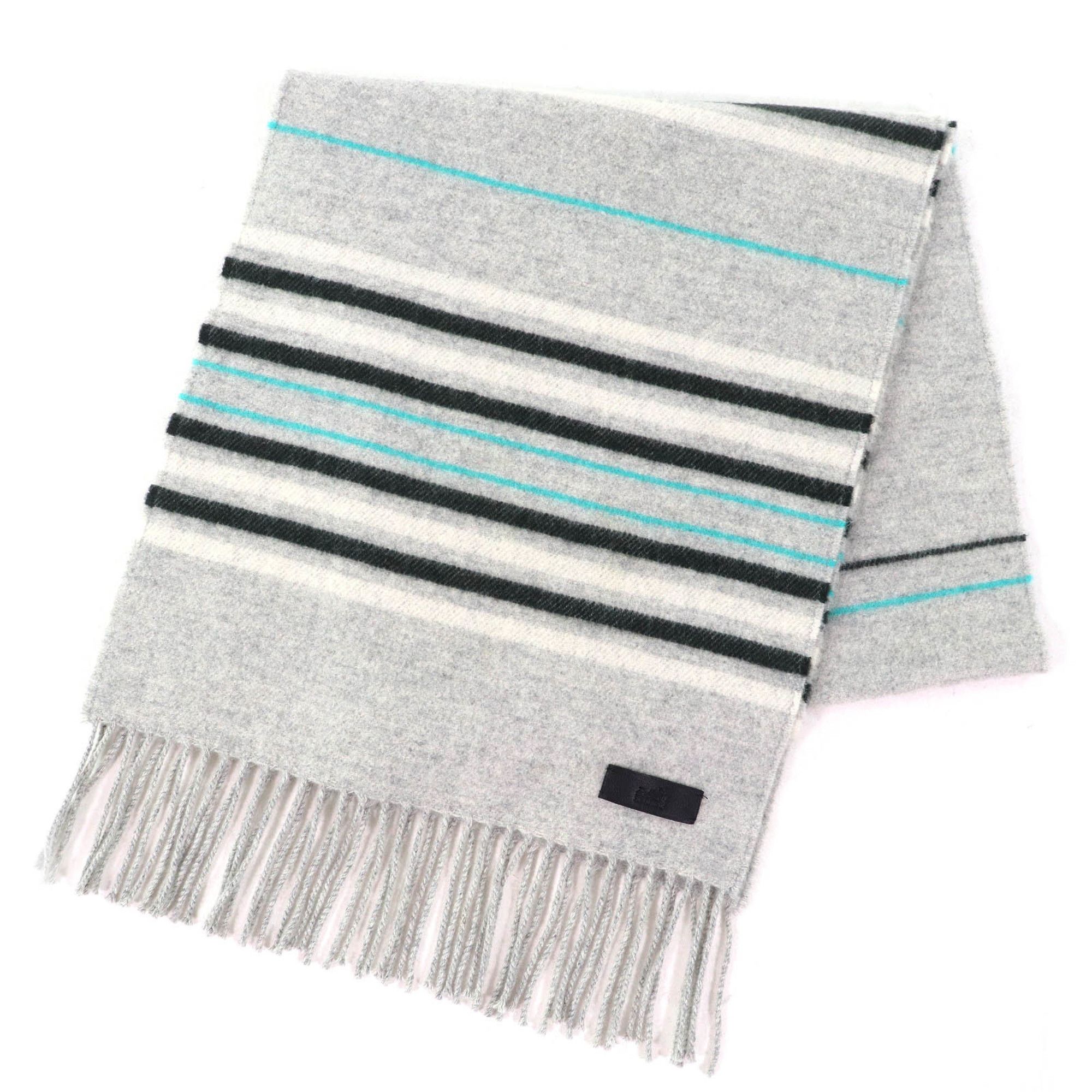 Hermes HERMES Neo Rocabar 100% Cashmere Gris Chine Leather Logo Patch Fringe Scarf/Shawl with Box, Made in Italy, Women's Size ONE SIZE - 1 Thumbnail