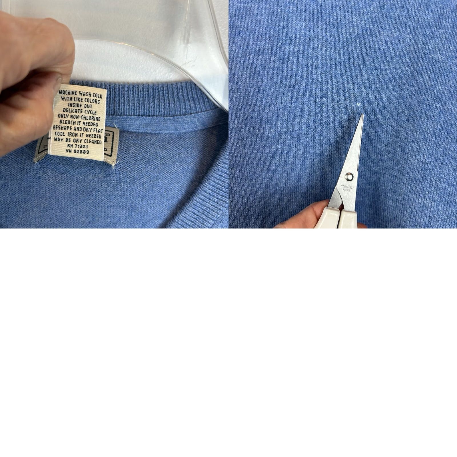 Vintage L.L. Bean Sweater Mens Large Tall Cashmere Cotton V-Neck Blue Pullover Classic Knit Shirt Mens Size US L / EU 52-54 / 3 - 8 Thumbnail