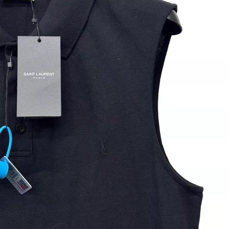 Saint Laurent Black Embroidered Polo Vest Size L-2507