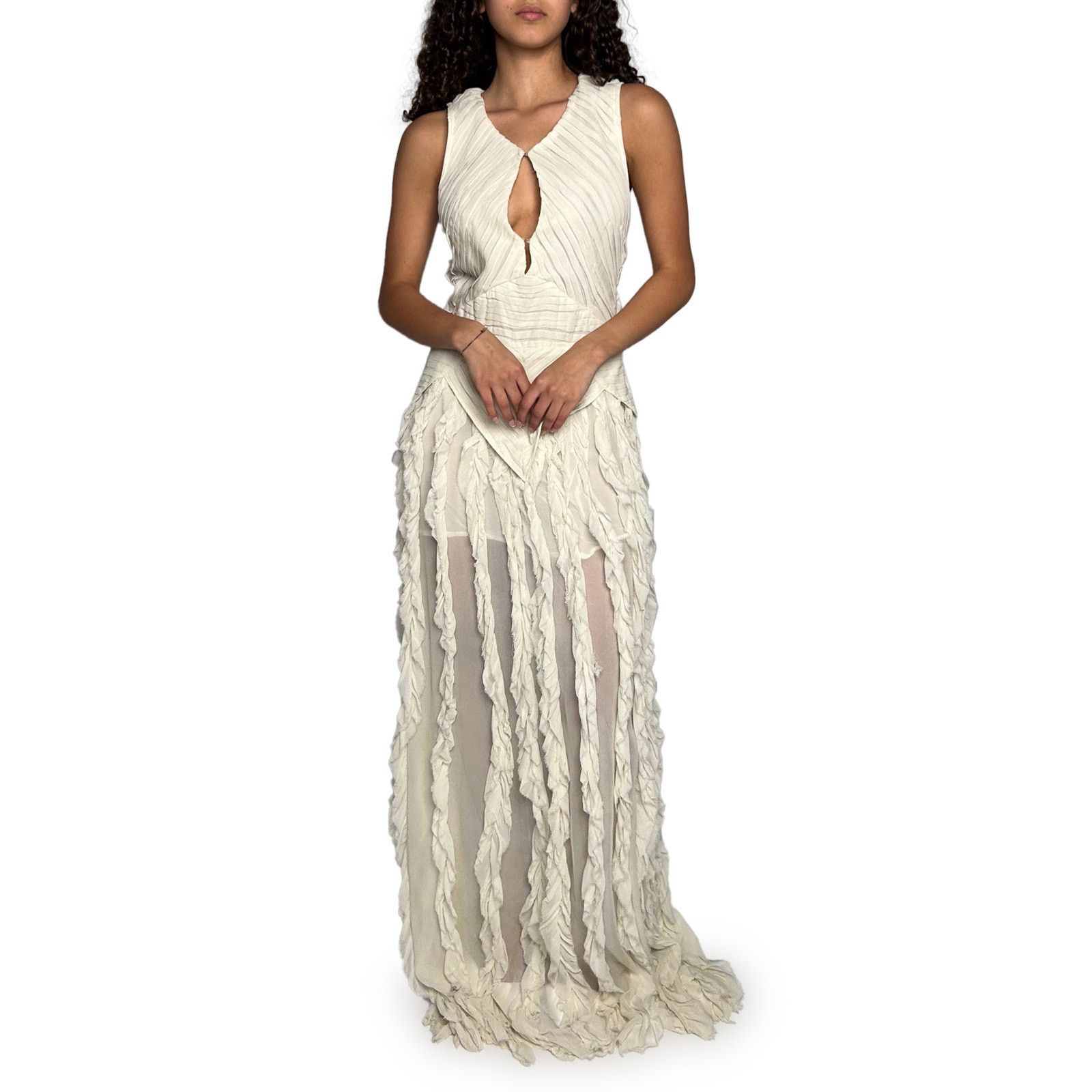 Flannel White Maxi Dress Size L / US 10 / IT 46 - 1 Thumbnail