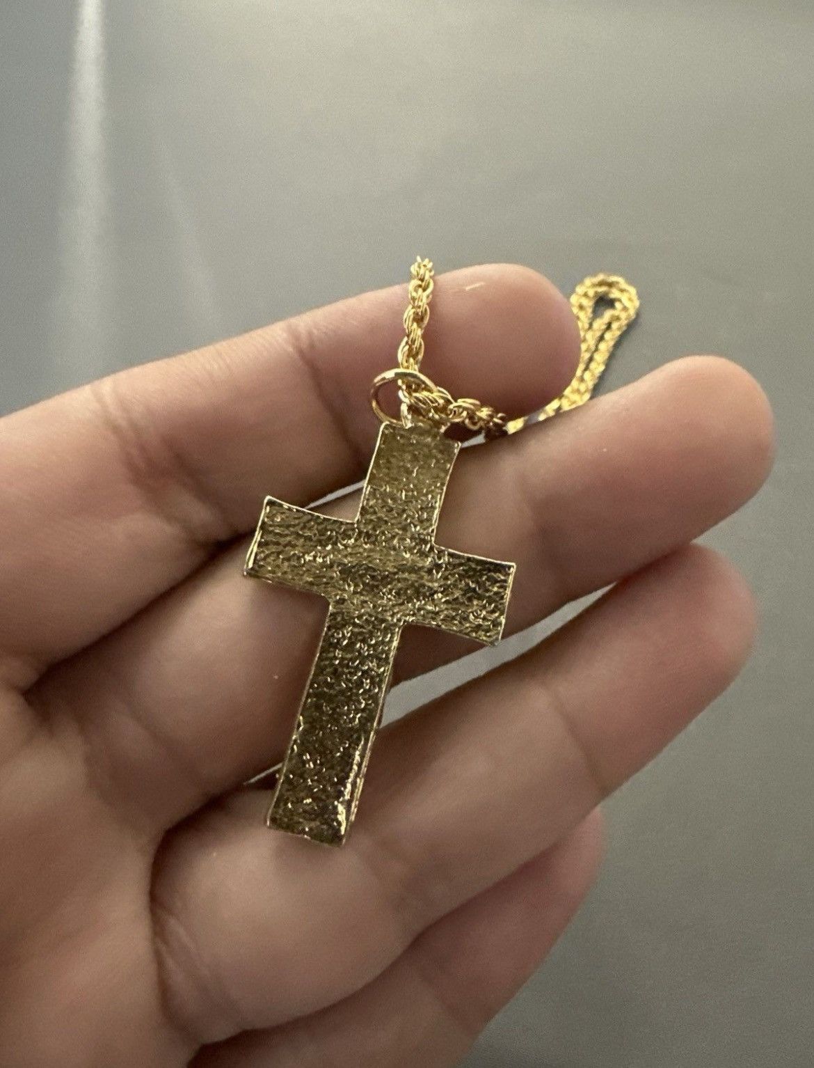 Jewelry 14k gold plated nugget cross and rope chain Size ONE SIZE - 5 Thumbnail