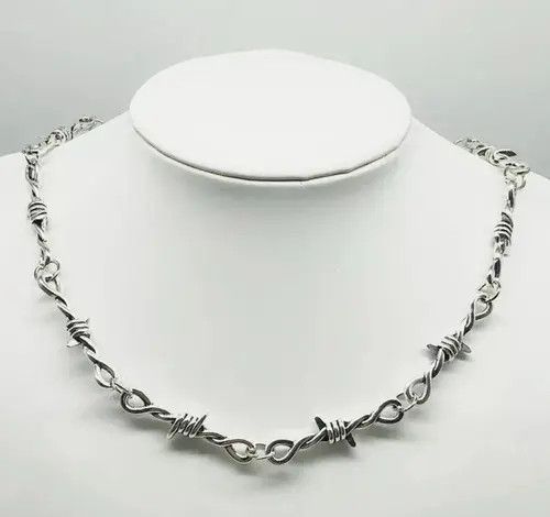 Jewelry BarbWire Chrome Necklace Spike Post Barb Wire Punk Chain Size ONE SIZE - 1 Thumbnail