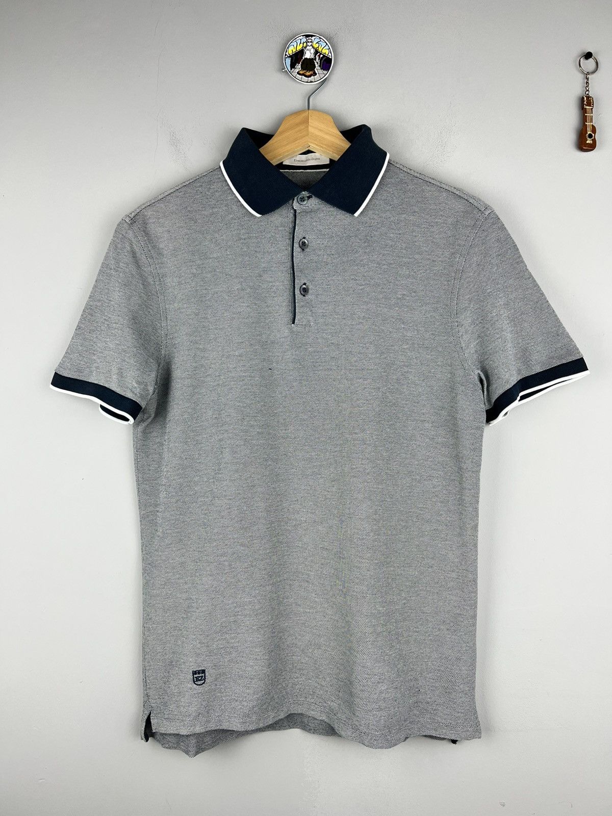Ermenegildo Zegna Grey/Navy Polo T Shirt