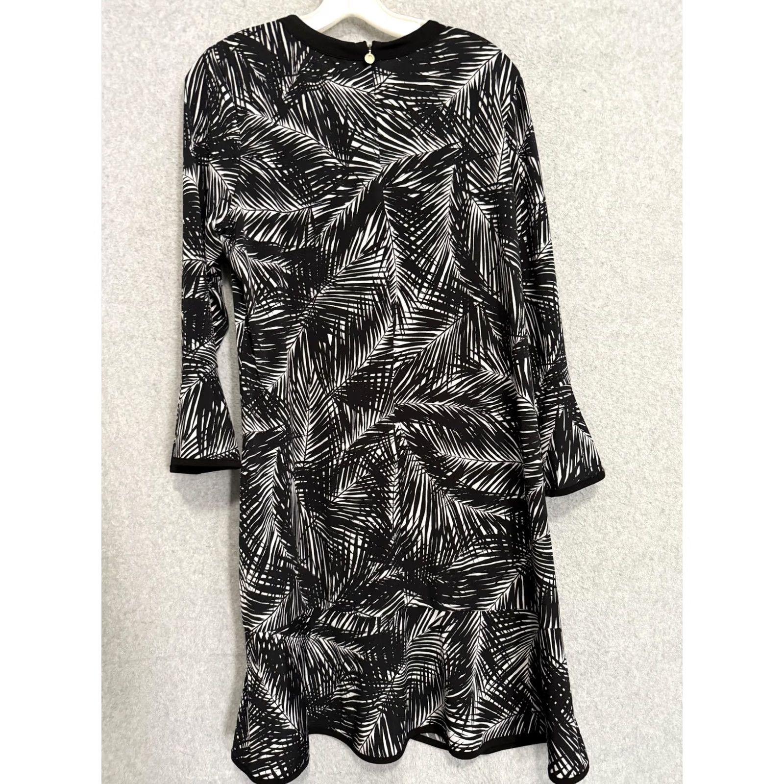 Vintage MICHAEL Michael Kors Dress Womens L Black Tropical Floral Bell Sleeve Jersey Size L / US 10 / IT 46 - 2 Thumbnail