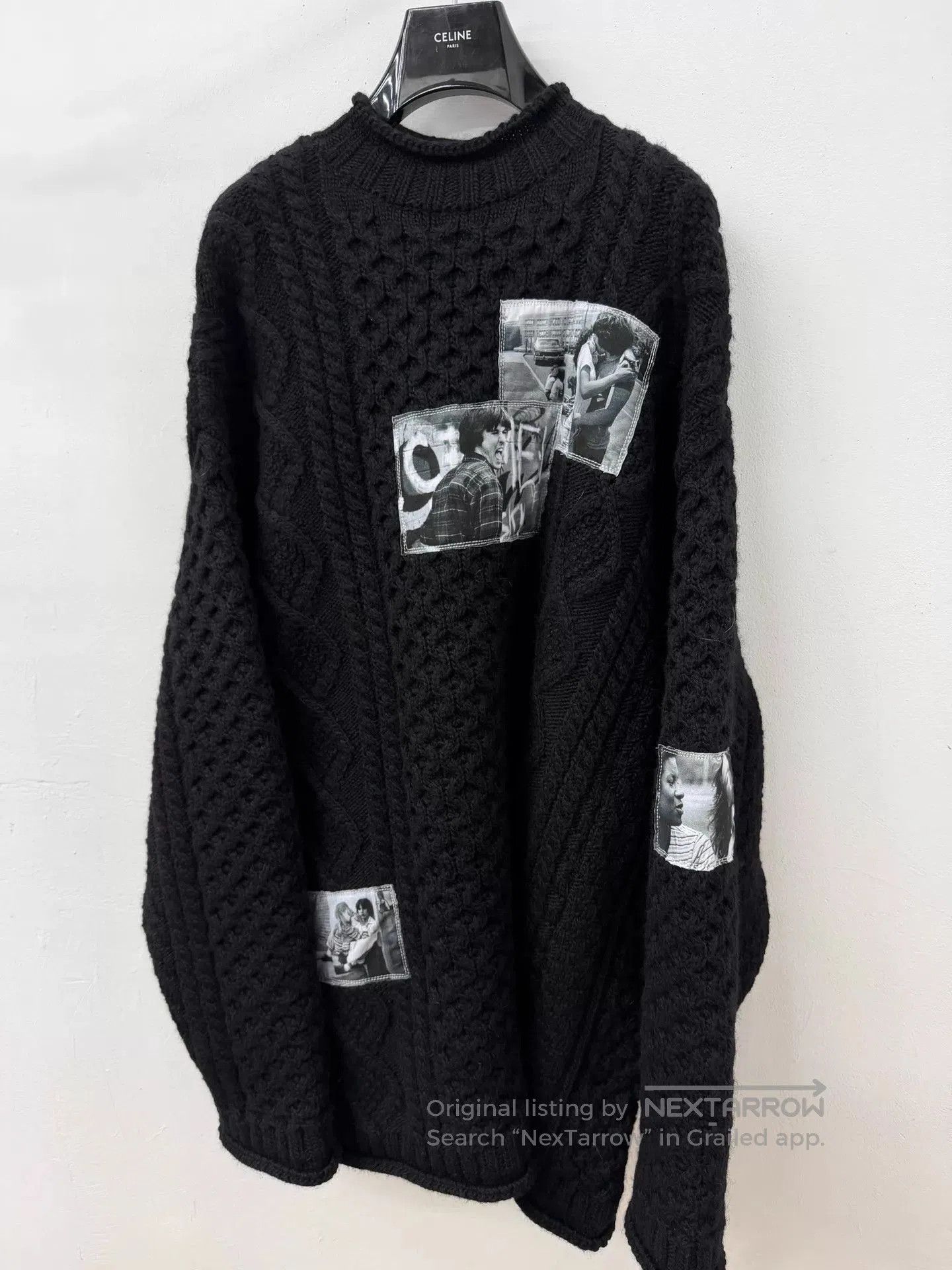 Takahiromiyashita The Soloist. Black Cable Knit Sweater with Photo Patches, Size M. Size US M / EU 48-50 / 2 - 3 Thumbnail