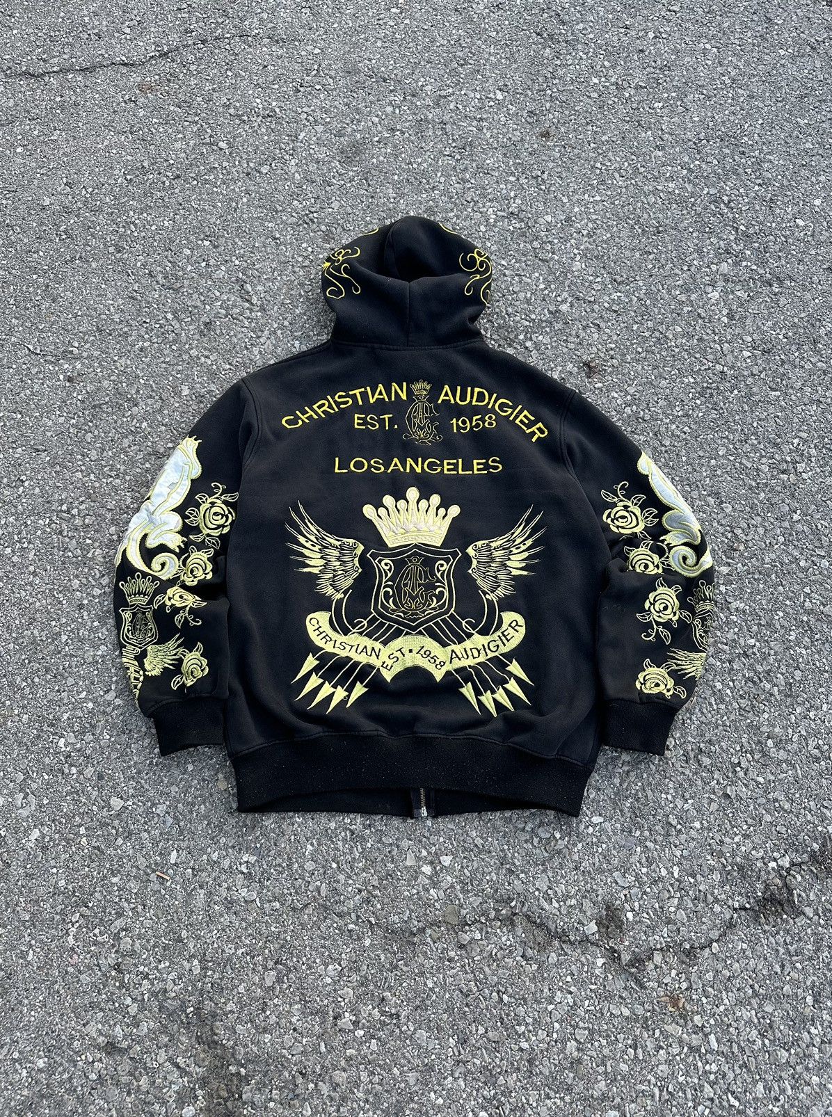 image of Christian Audigier Dragon Sleeves Hoodie in Black, Men's (Size Large)