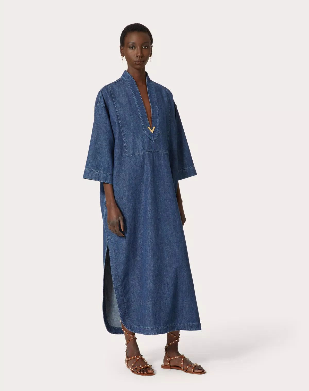 Valentino o1s1wg110625 Chambray Denim Kaftan in Medium Blue Size M / US 6-8 / IT 42-44 - 3 Thumbnail