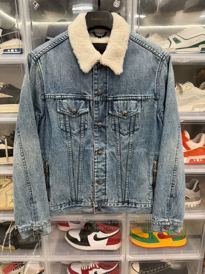 CHROME HEARTS Size S Lamb cashmere blue denim jacket