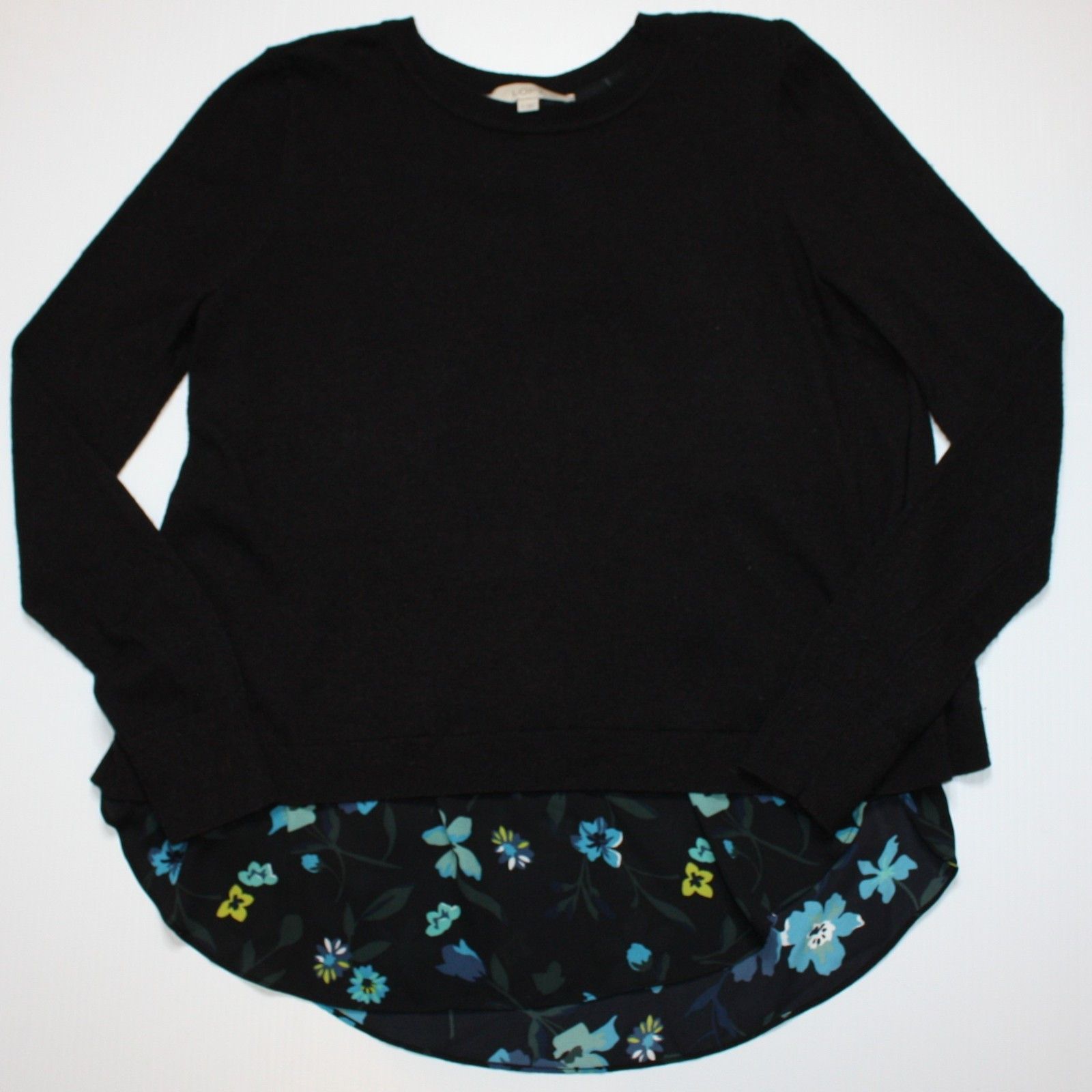 Loft Floral Ruffle Back Mixed Media Sweater Top in size Medium Size M / US 6-8 / IT 42-44 - 5 Thumbnail
