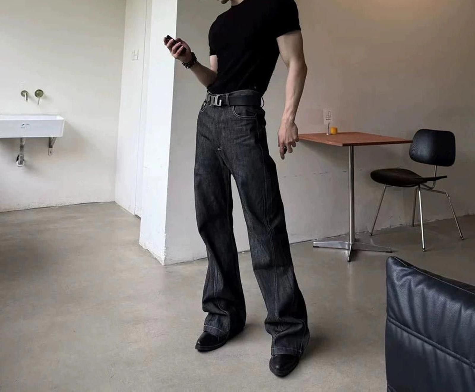 Jean Wide Leg Raw Denim Jeans, Relaxed Fit Pants Size US 32 / EU 48 - 5 Thumbnail