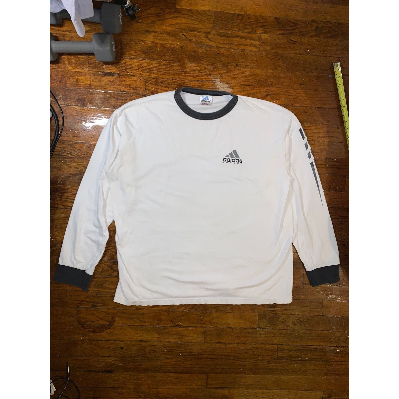 Adidas × Vintage Adidas 90s Ringer Long Sleeve Shirt White 2XL USA Trefoil Size US XXL / EU 58 / 5 - 1 Thumbnail