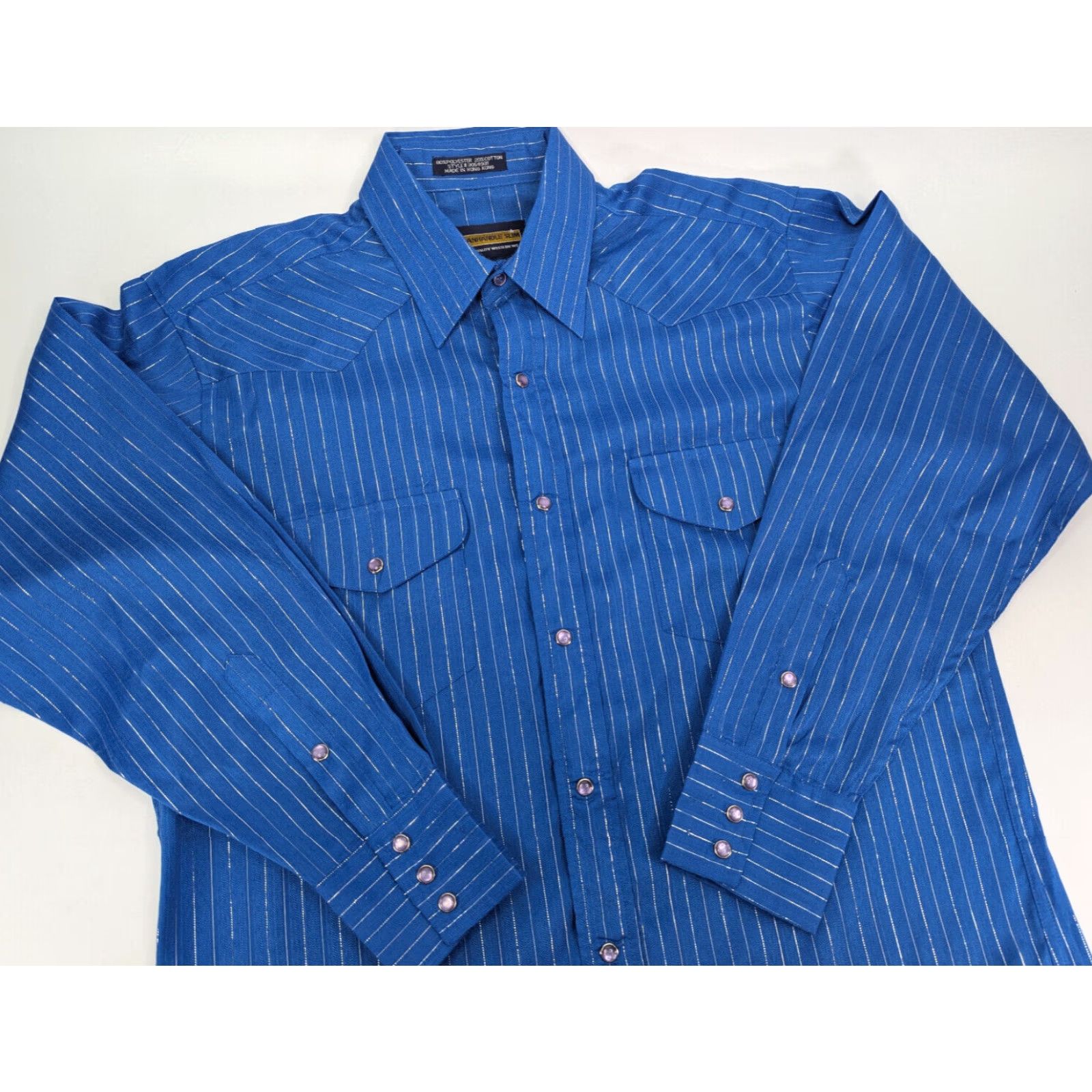 Vintage Vintage Panhandle Slim Western Shirt 16-34 Blue Striped Cowboy Button-Up Long Sleeve Snap Front Collared Mens 16 Blue Size US L / EU 52-54 / 3 - 2 Thumbnail