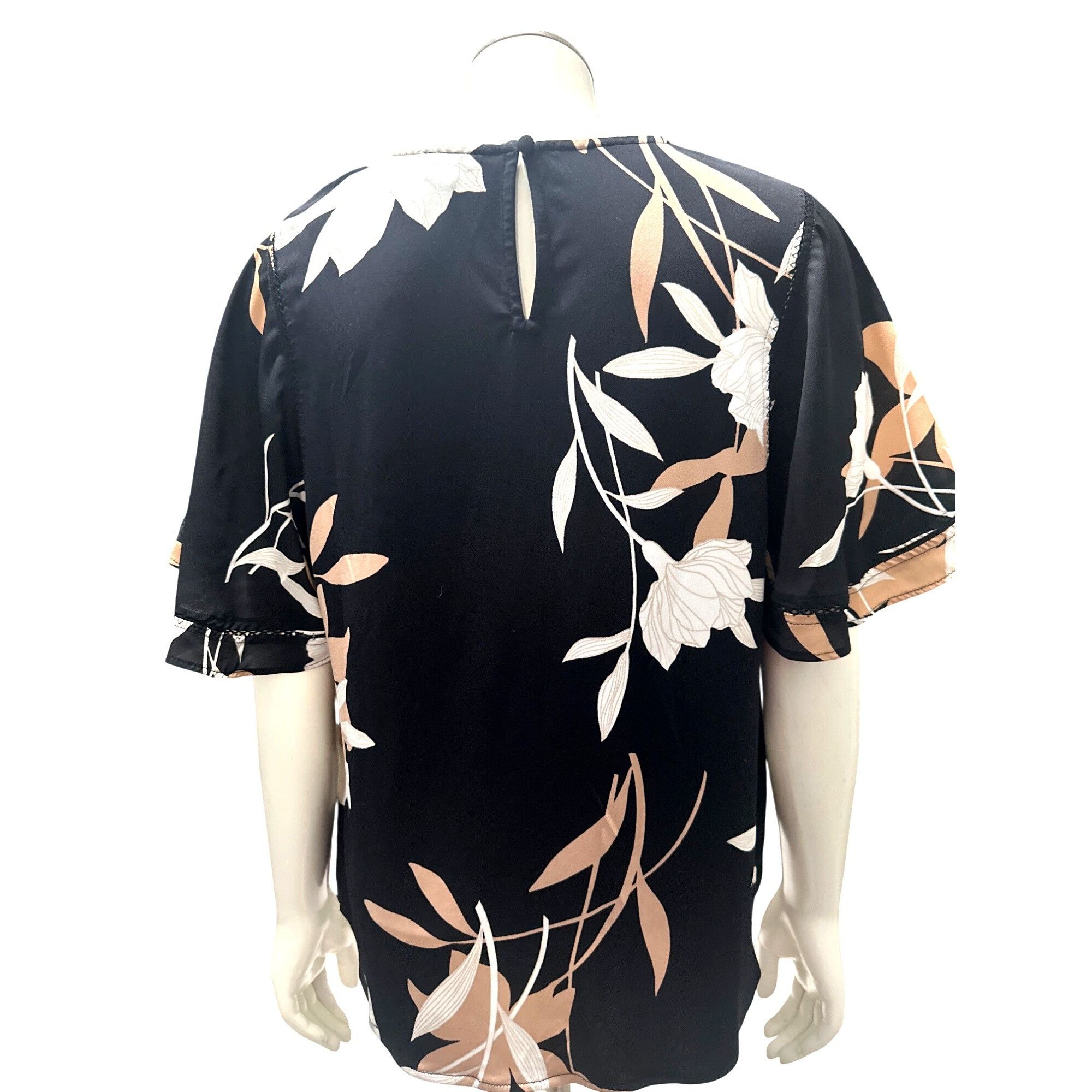 Ann Taylor Ann Taylor SP Black Floral Blouse Flutter Sleeves Lightweigh Size S / US 4 / IT 40 - 6 Thumbnail