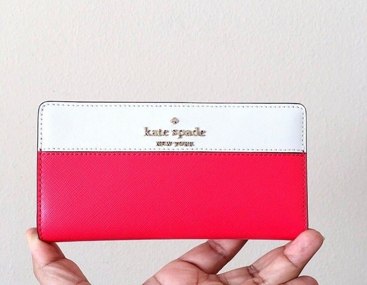 Kate Spade Wallet Large Slim Bifold Staci colorblock Red Mu