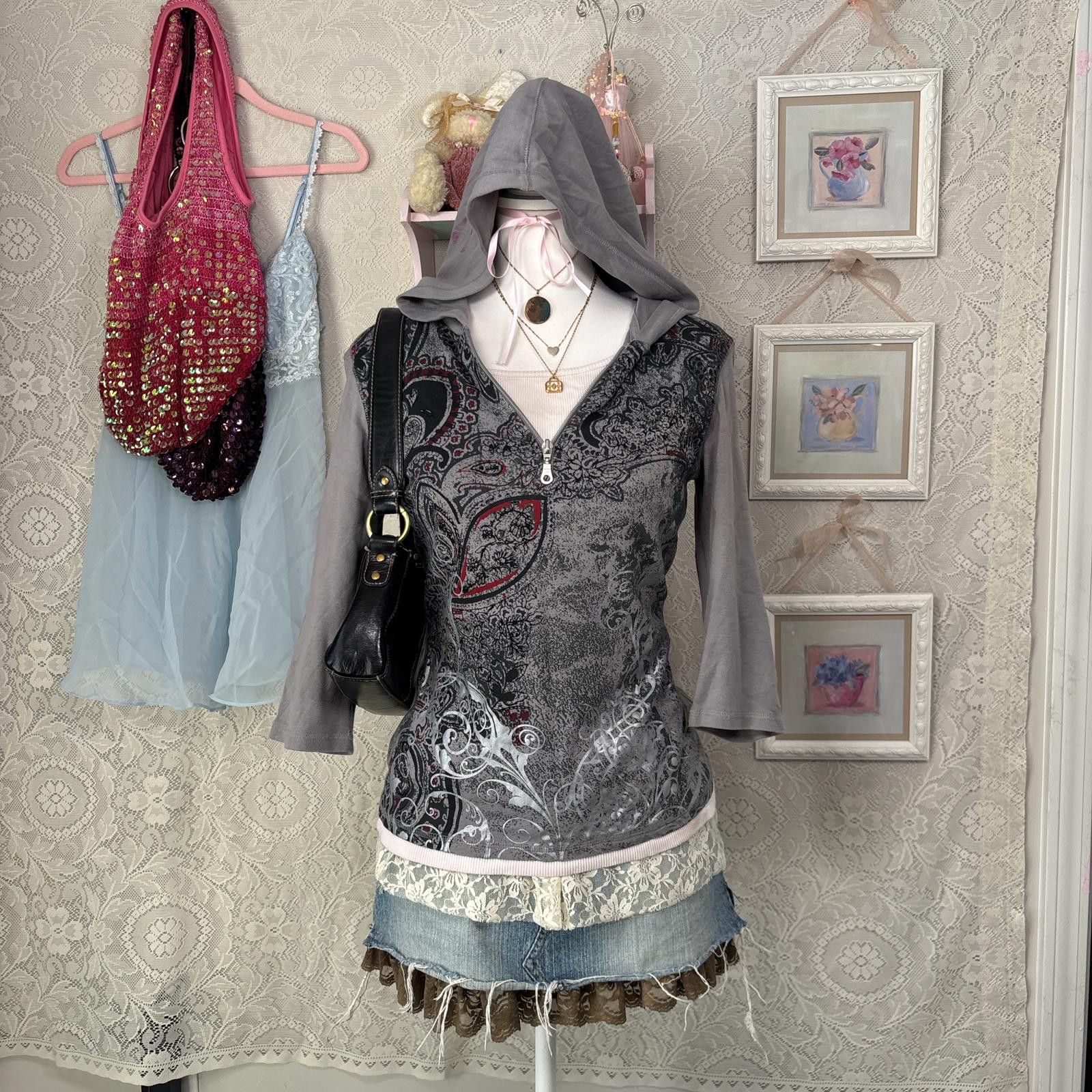 Style & Co y2k layered grunge floral quarter zip hoodie Size M / US 6-8 / IT 42-44 - 1 Thumbnail